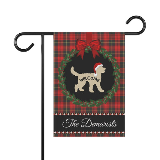 Personalized Tan Doodle Dog Christmas Yard Flag - Holiday Gift Idea for Doodle Mom or Dad, Custom Welcome Sign Doodle Tan Silhouet