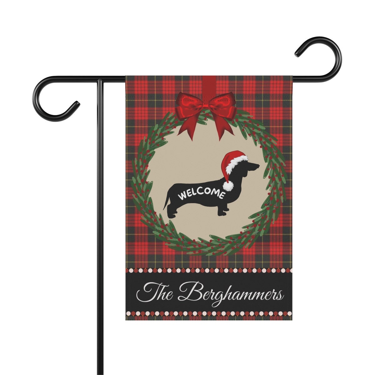 Personalized Daschund - Doxie Christmas Yard Flag, Holiday Gift Idea for Daschund, Doxie Lover, 12.5"x18"  Welcome Dog Sign Flag