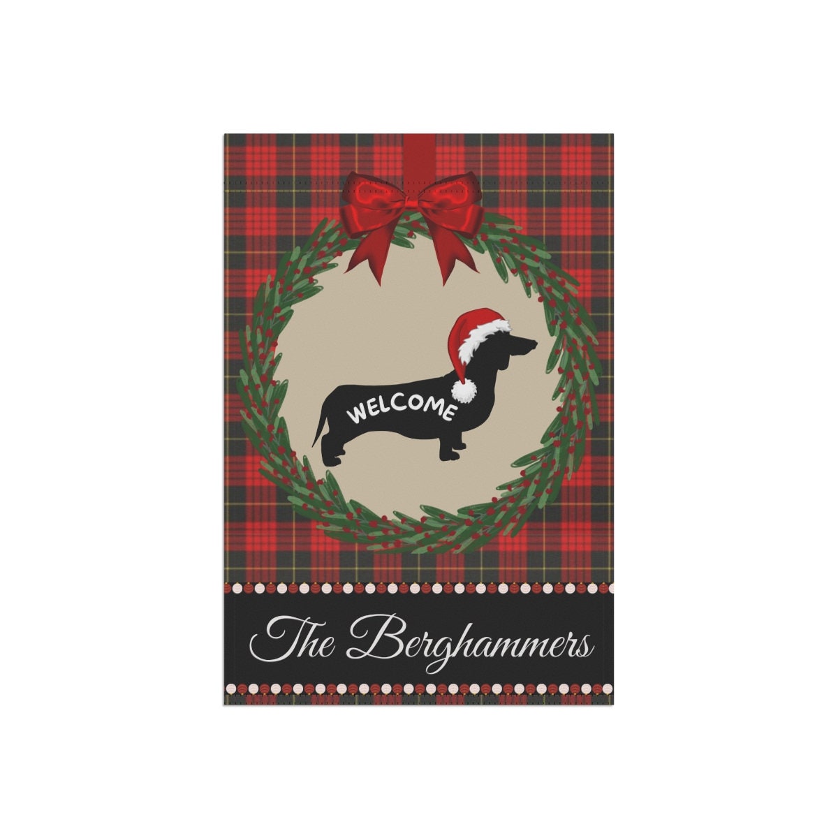 Personalized Daschund - Doxie Christmas Yard Flag, Holiday Gift Idea for Daschund, Doxie Lover, 12.5"x18"  Welcome Dog Sign Flag