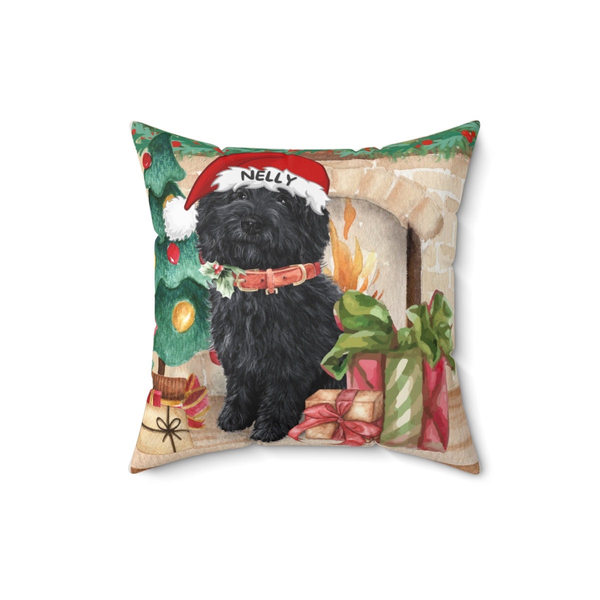 Black Doodle Dog Christmas Pillow - Goldendoodle, Labradoodle, Doodle Mom or Dad Gift, Personalized Doodle Dog Holiday Gift