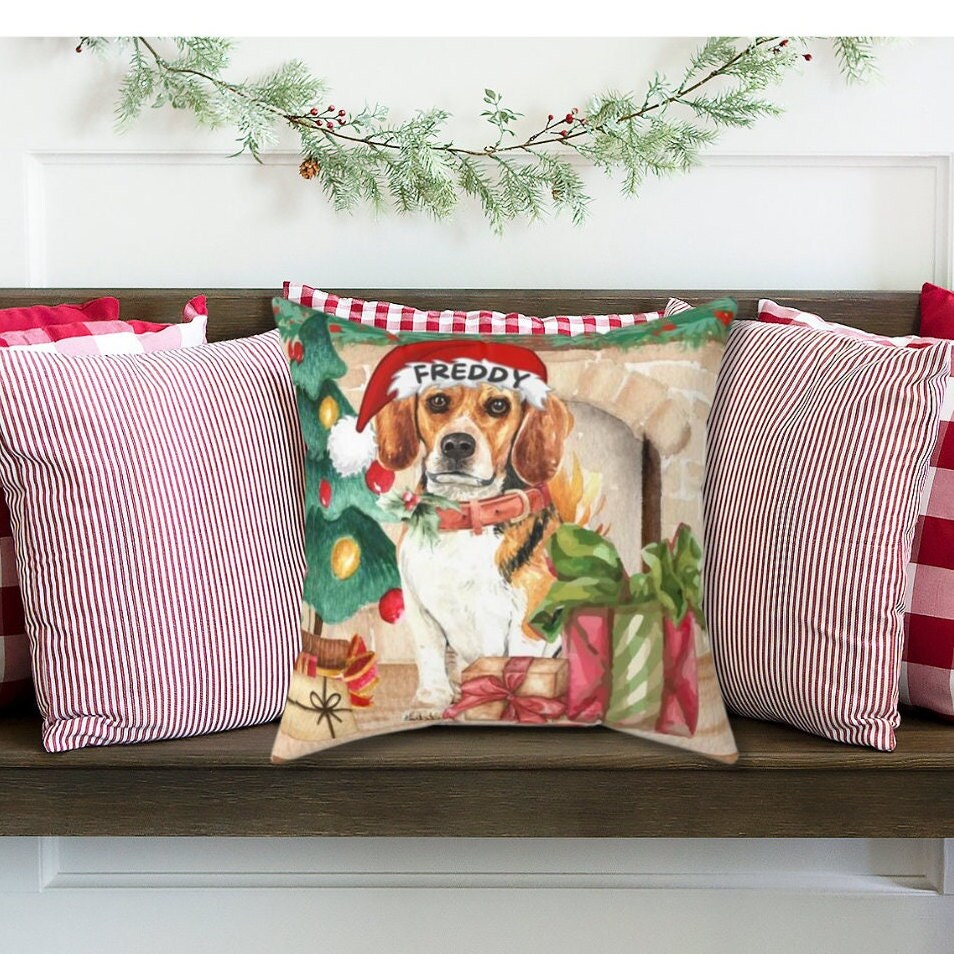 Beagle Christmas Pillow - Beagle Lover Mom and Dad Gift, Personalized  Beagle Holiday Gift