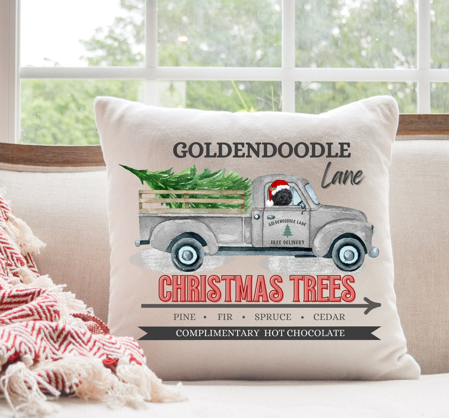 Black Goldendoodle Christmas Gift Pillow - Perfect Goldendoodle Mom and Dad Gift, Doodle Decor, 16" X 16" Both Cover and Stuffing