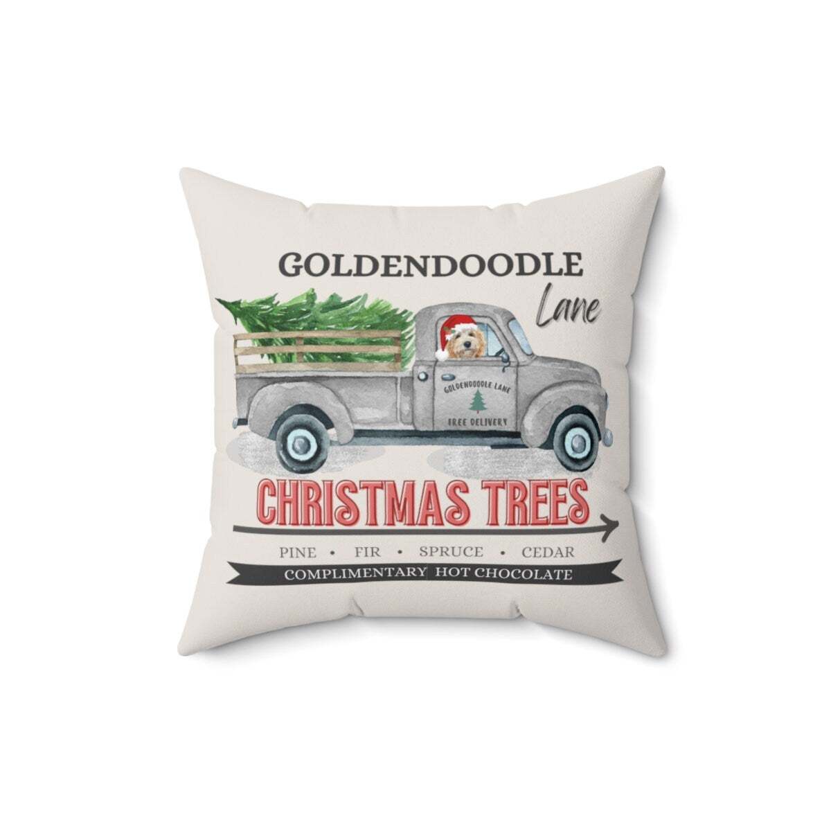 Tan Goldendoodle Christmas Gift Pillow - Goldendoodle Lover Gift, Goldendoodle Decor, 16" X 16" Both Cover and Insert Included