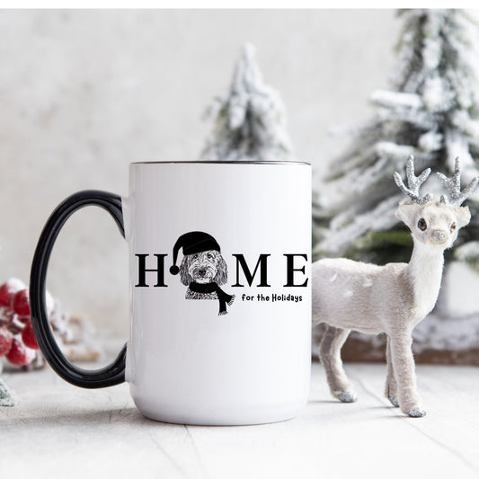 Doodle Dog Santa Christmas Coffee Mug - Two-Tone 15oz, Perfect Holiday Gift for Any Doodle Lover, Dodle Home for the Holidays Mug