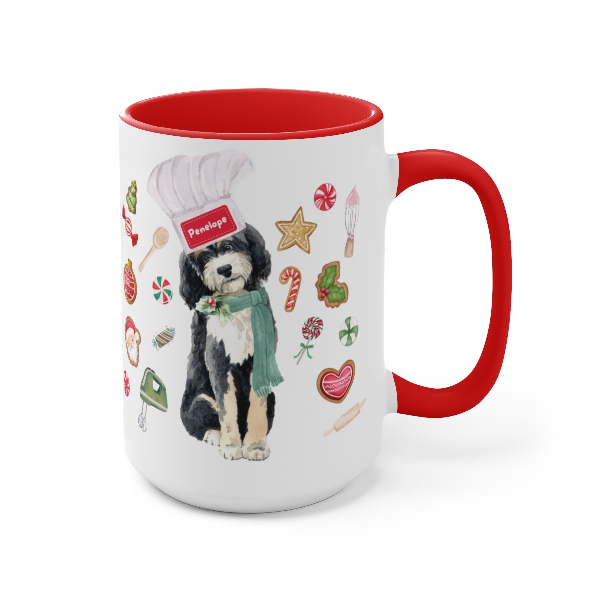 Personalized Bernedoodle Christmas Gift Mug - Great Bernedoodle Mom Gift Idea, Two-Tone Coffee Mugs, 15oz, 3 Color Choices