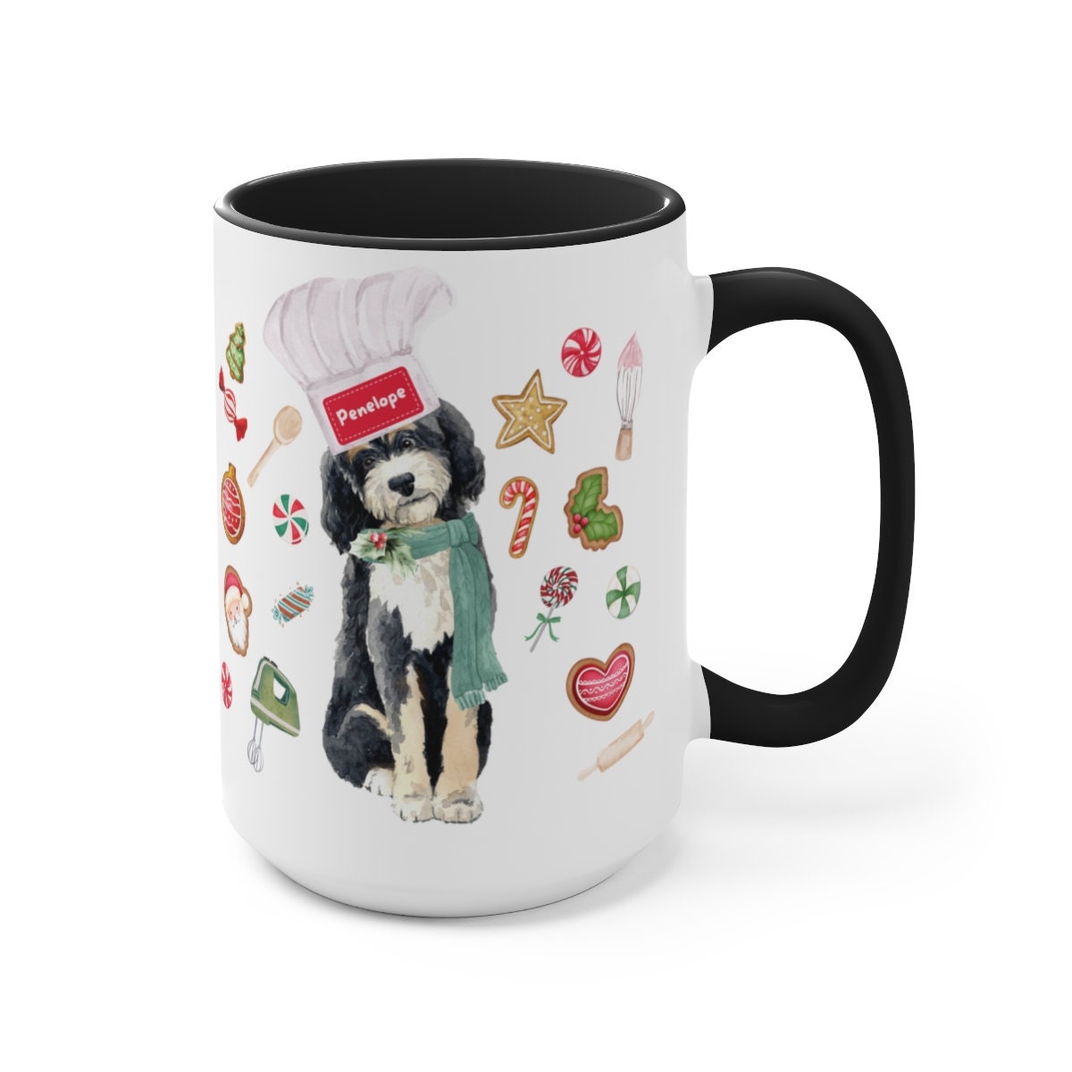 Personalized Bernedoodle Christmas Gift Mug - Great Bernedoodle Mom Gift Idea, Two-Tone Coffee Mugs, 15oz, 3 Color Choices