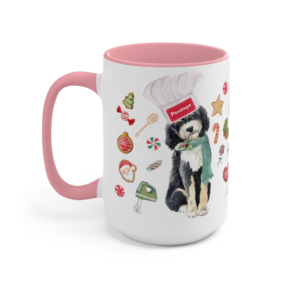 Personalized Bernedoodle Christmas Gift Mug - Great Bernedoodle Mom Gift Idea, Two-Tone Coffee Mugs, 15oz, 3 Color Choices