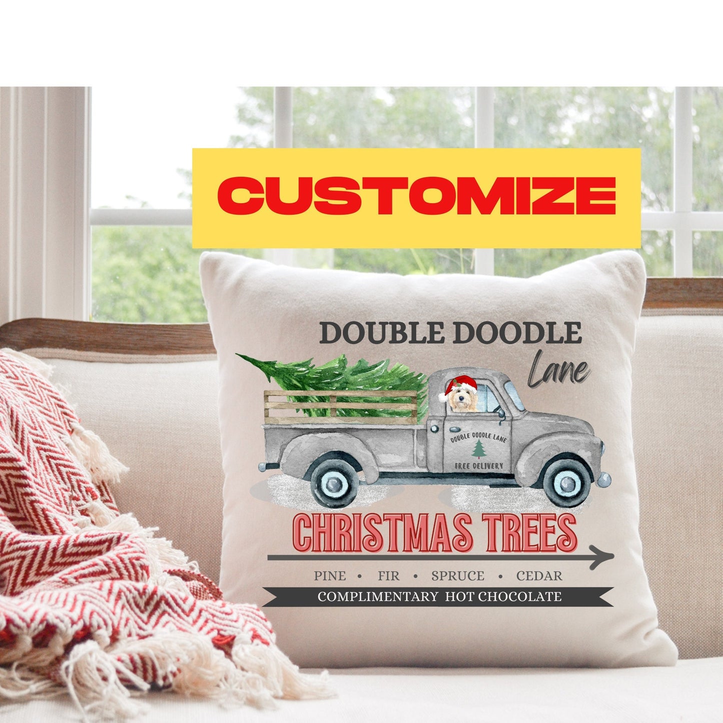 Customize Your Doodle Christmas Gift Pillow - Perfect Doodle Mom and Dad Gift, Doodle Decor, 16" X 16" Both Cover And Stuffing Inc