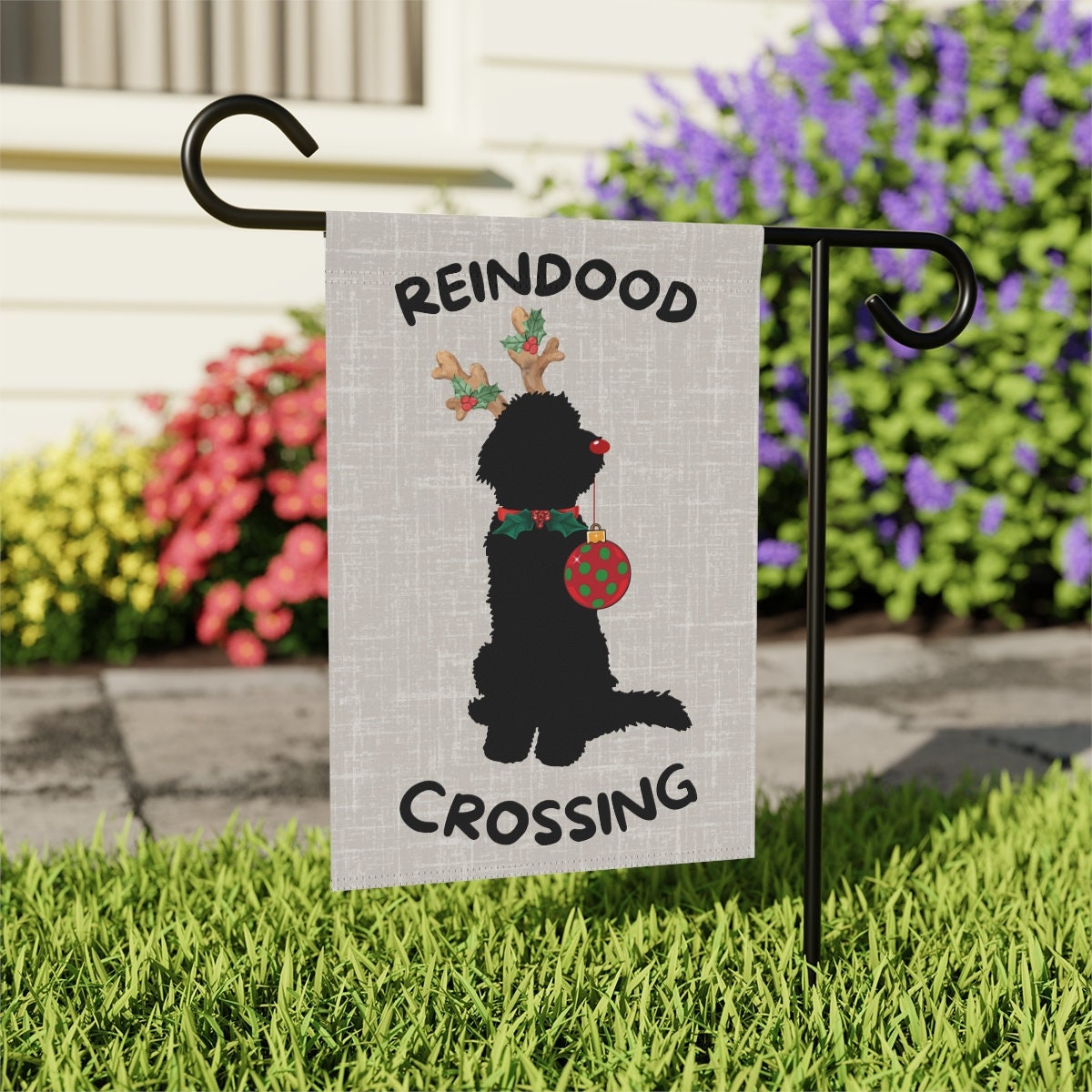 Doodle Dog Christmas Flag - Reindood Crossing, Perfect Doodle Mom or Dad Gift, Holiday Doodle Lawn Sign/flag, Stand Not Included