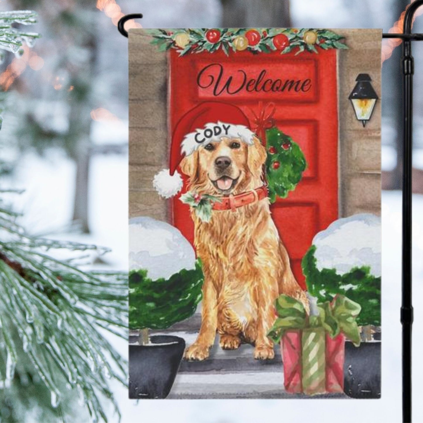 Personalized Custom Golden Retriever Christmas Garden Flag - Golden Retriever Dog Mom or  Dad Gift, Double-side Flag, Stand Not In