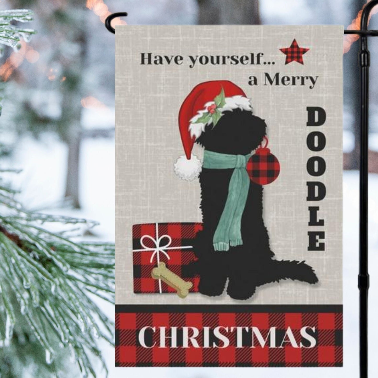 Doodle Dog Christmas Flag - Holiday Gift Idea for Doodle Mom or Dad Owner, Goldendoodle, Bernedoodle, Sheepadoodle & Most Doodle