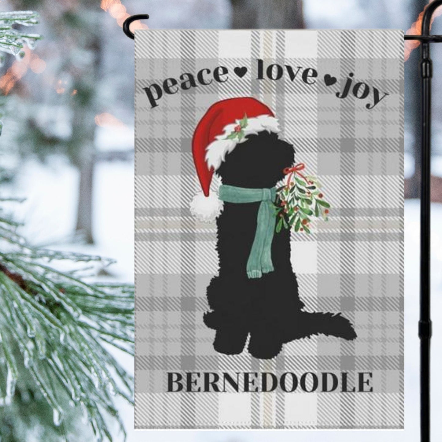 Bernedoodle Dog Christmas Flag - Holiday Gift Idea for Bernedoodle Mom or Dad Owner, Bernedoodle Home Garden Decor, Stand Not Incl