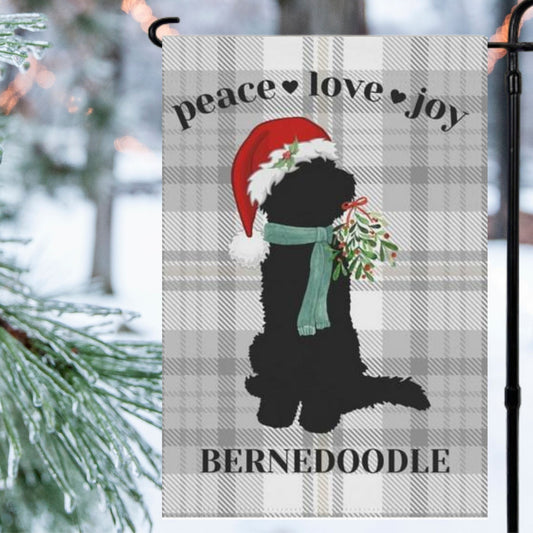 Bernedoodle Dog Christmas Flag - Holiday Gift Idea for Bernedoodle Mom or Dad Owner, Bernedoodle Home Garden Decor, Stand Not Incl