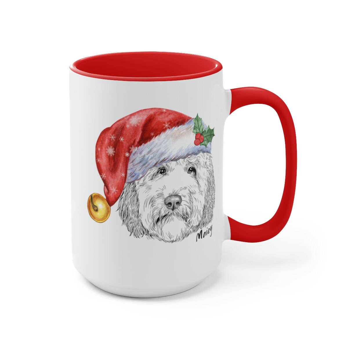 Personalized Doodle Dog Christmas Gift Mug - Perfect  Doodle Mom or Dad Holiday Gift Idea, Festive Santa Dood, Two-Tone Coffee Mug