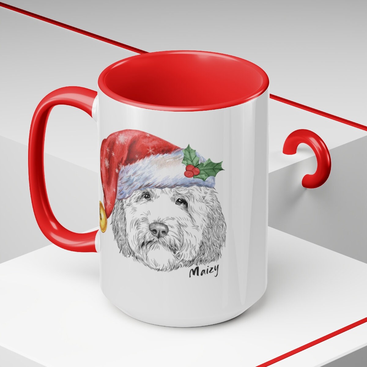 Personalized Doodle Dog Christmas Gift Mug - Perfect  Doodle Mom or Dad Holiday Gift Idea, Festive Santa Dood, Two-Tone Coffee Mug