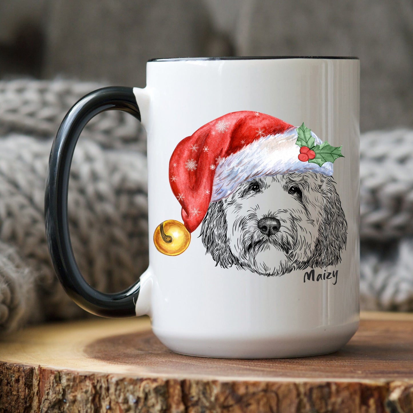 Personalized Doodle Dog Christmas Gift Mug - Perfect  Doodle Mom or Dad Holiday Gift Idea, Festive Santa Dood, Two-Tone Coffee Mug