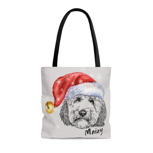 Personalized Santa Doodle Dog Tote Bag - Perfect Doodle Dog Mom Gift Idea, Goldendoodle, Bernedoodle, Labradoodle Etc., 3 Sizes