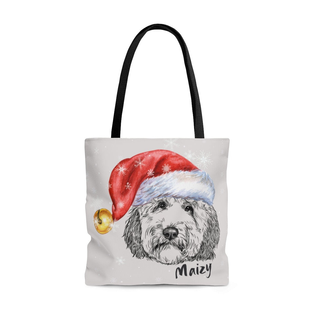 Personalized Santa Doodle Dog Tote Bag - Perfect Doodle Dog Mom Gift Idea, Goldendoodle, Bernedoodle, Labradoodle Etc., 3 Sizes