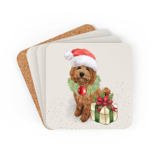 Apricot Doodle Christmas Coaster Set - Goldendoodle, Labradoodle, Doodle Dogs Mom and Dad Holiday Gift Idea, Corkwood Home Decor