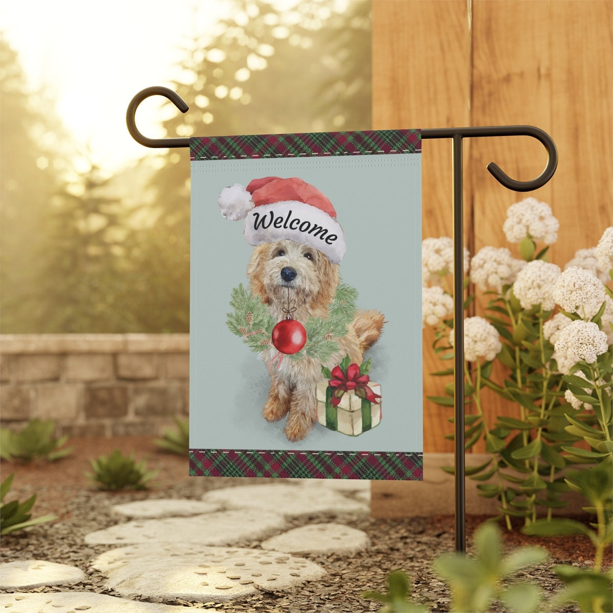 Doodle Dog Christmas Flag - Garden Flag Gift Idea for Labradoodle, Goldendoodle, Doodle Mom & Dad, Double-sided Flag, Stand Not In