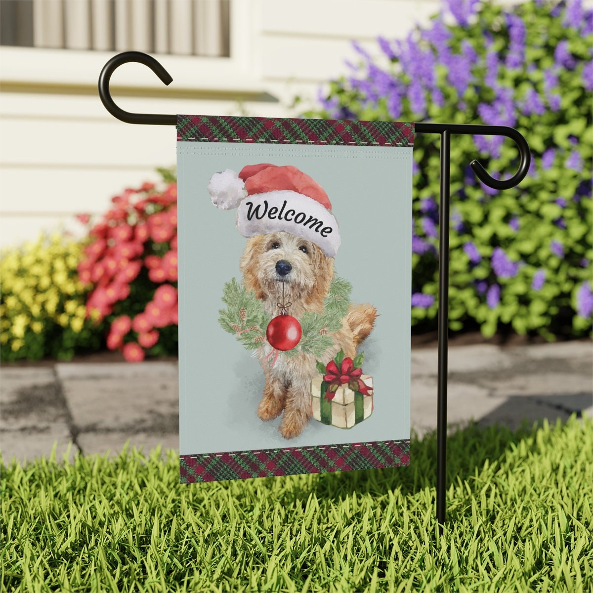 Doodle Dog Christmas Flag - Garden Flag Gift Idea for Labradoodle, Goldendoodle, Doodle Mom & Dad, Double-sided Flag, Stand Not In