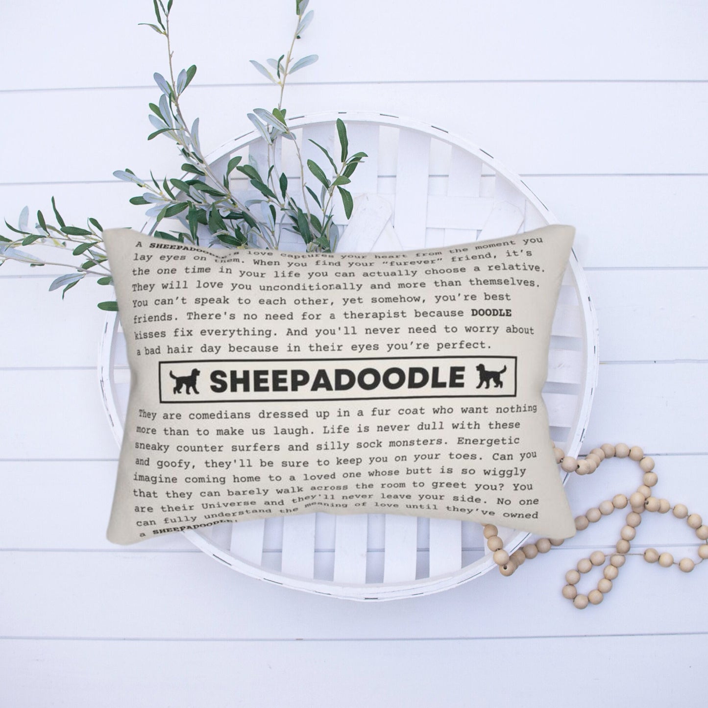 Sheepadoodle Dog Pillow - Perfect Gift for Doodle Dog Lover, Sheepadoodle Mom, Doodle Dad, Birthday, Mother/Father's Day and Holid