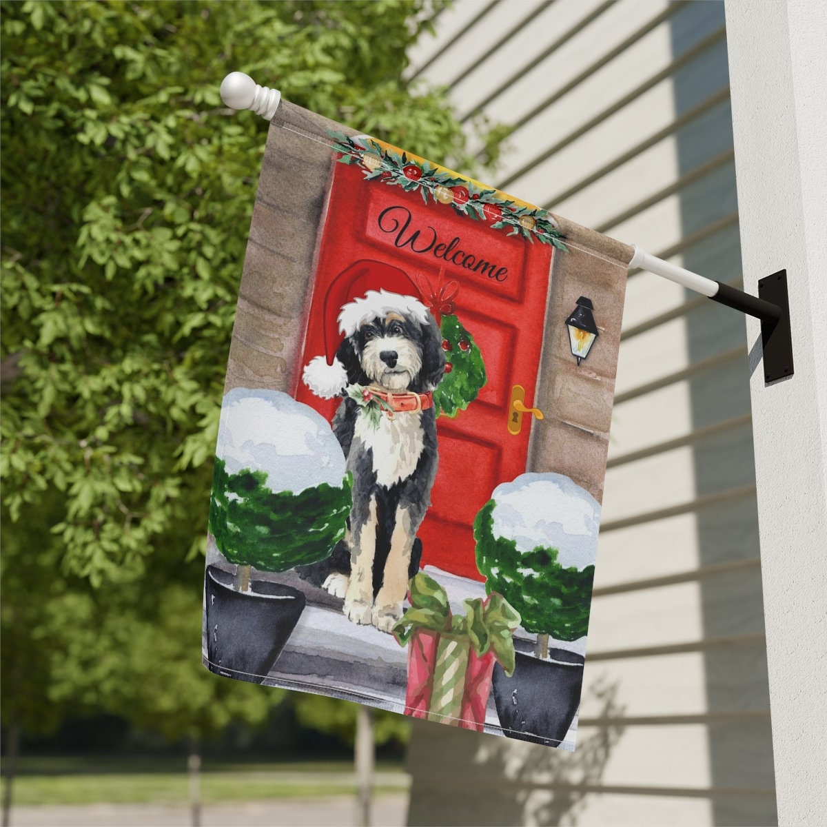 Bernedoodle Gift Flag - Doodle Dog Christmas Home & Garden Flag Banner, Doodle Mom/Dad Gift, Pole Not Included