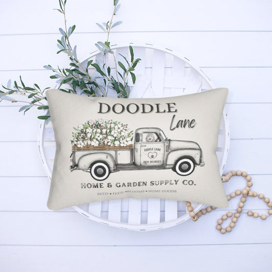 Doodle Dog Gift Pillow - Doodle Mom Gift, Doodle Lover and Mother's Day Gift Idea, Doodle Decor Spring Pillow With Farmhouse Truck