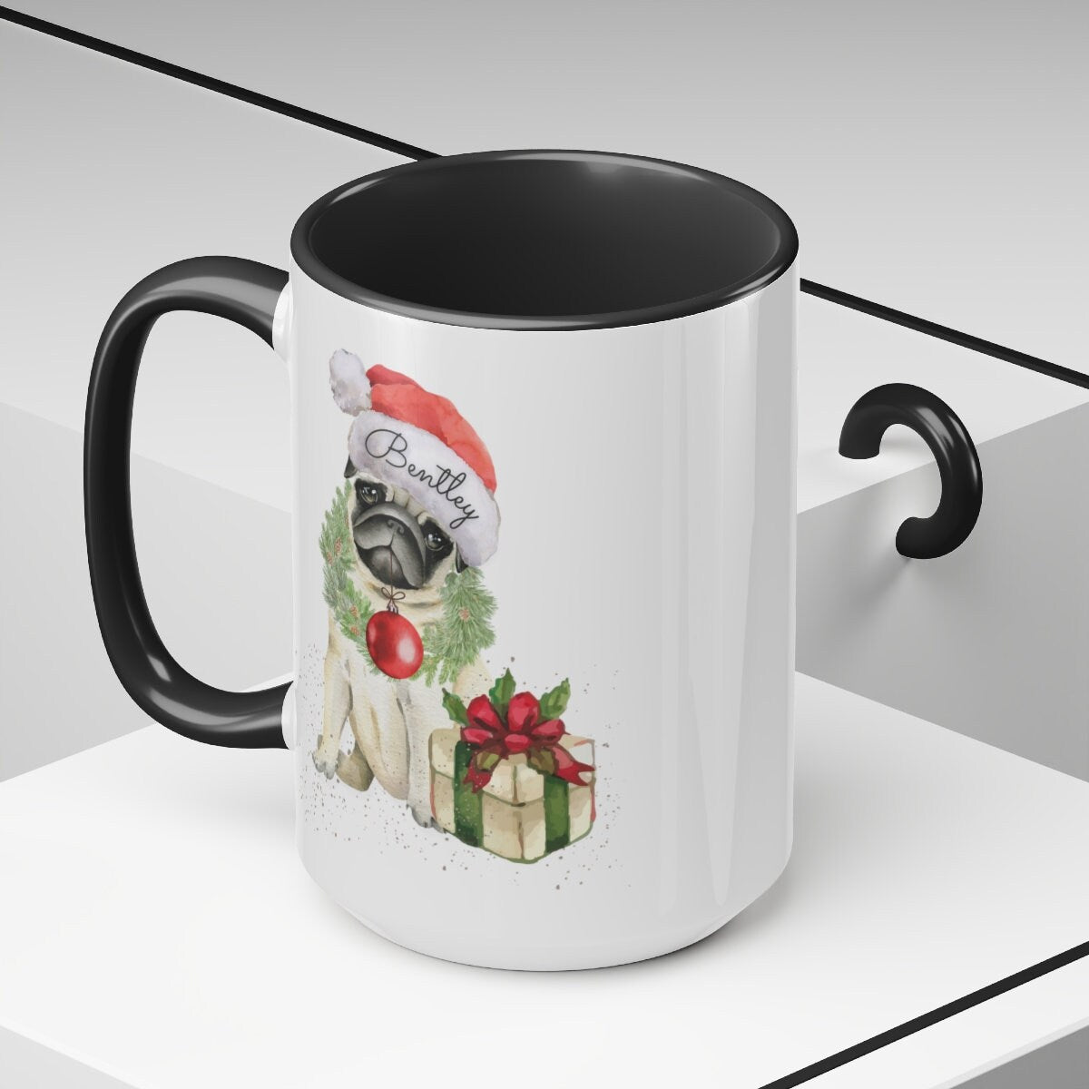 Personalized Pug Coffee Mug - Perfect Gift for Pug Mom or Dad, Black/white Two-Tone Coffee Mug, 15oz, Custom Pug Gift, Pug Mug