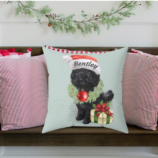 Black Doodle Christmas Pillow - Labradoodle, Goldendoodle, Doodle Dog Mom/ Dad Gift, Personalized Doodle Keepsake Gift, 16x16 Pill