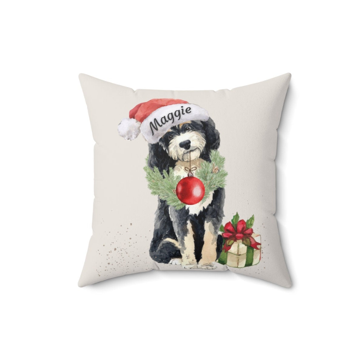 Bernedoodle Christmas Pillow - Bernedoodle Dog Mom/ Dad Gift, Personalized Bernedoodle Keepsake Gift, 16x16 Pillow