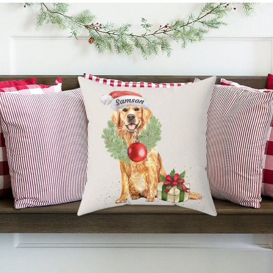 Spun Polyester Square Pillow - Custom Retriever, Golden Retriever, Personalized Golden, Retriever Christmas, Retriever Dad