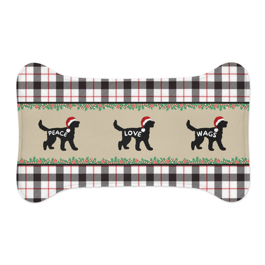 Doodle Dog Pet Feeding Mat - Bone-shaped Plaid Christmas Edition, Great Gift Idea for Doodle Mom Or Dad, Doodle Pet Bowl Mat, Food