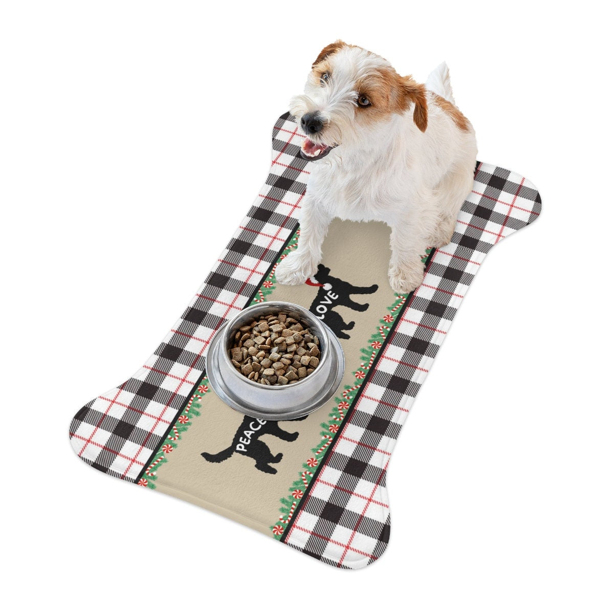 Doodle Dog Pet Feeding Mat - Bone-shaped Plaid Christmas Edition, Great Gift Idea for Doodle Mom Or Dad, Doodle Pet Bowl Mat, Food