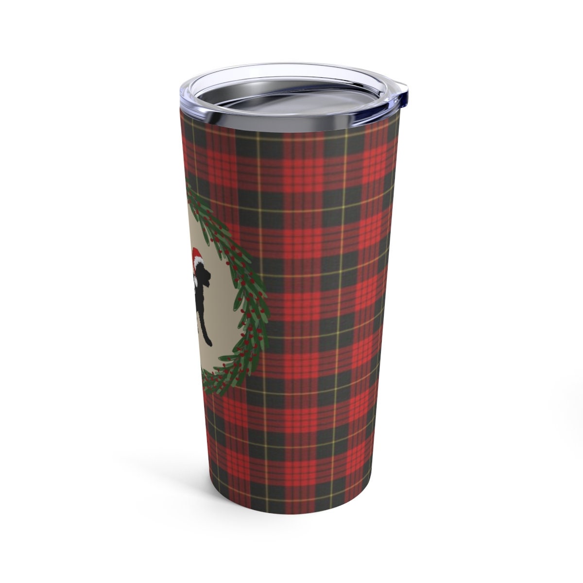 Doodle Mom Christmas Tumbler - Red Plaid With Doodle Dog Silhouette, Stainless Travel Size, 20oz, Perfect Holiday Gift for Doodle