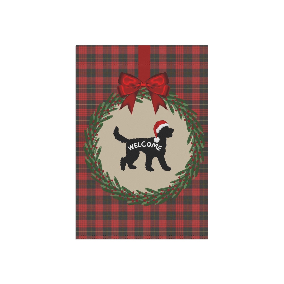 Doodle Dog Christmas Yard Flag - Holiday Gift Idea for Doodle Mom or Dad, Welcome Sign, Silhouette Represents Most Doodle Breeds