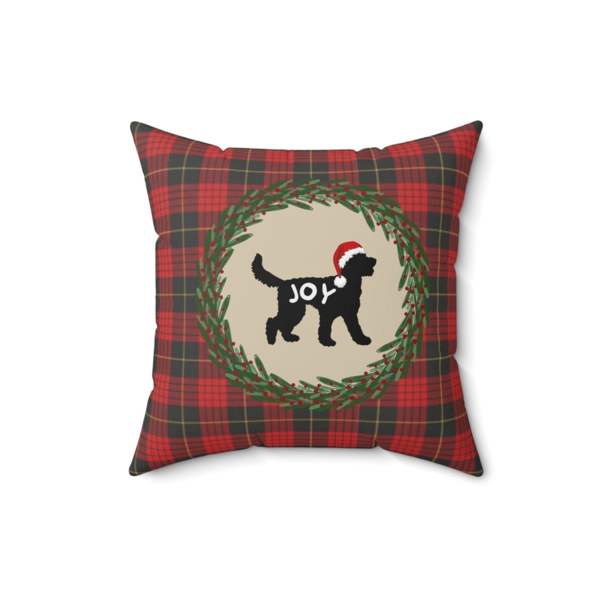 Doodle Dog Plaid Christmas  Pillow - Doodle Silhouette Represents Most Doodle Breeds, Perfect Gift for Doodle Mom or Dad, Doodle