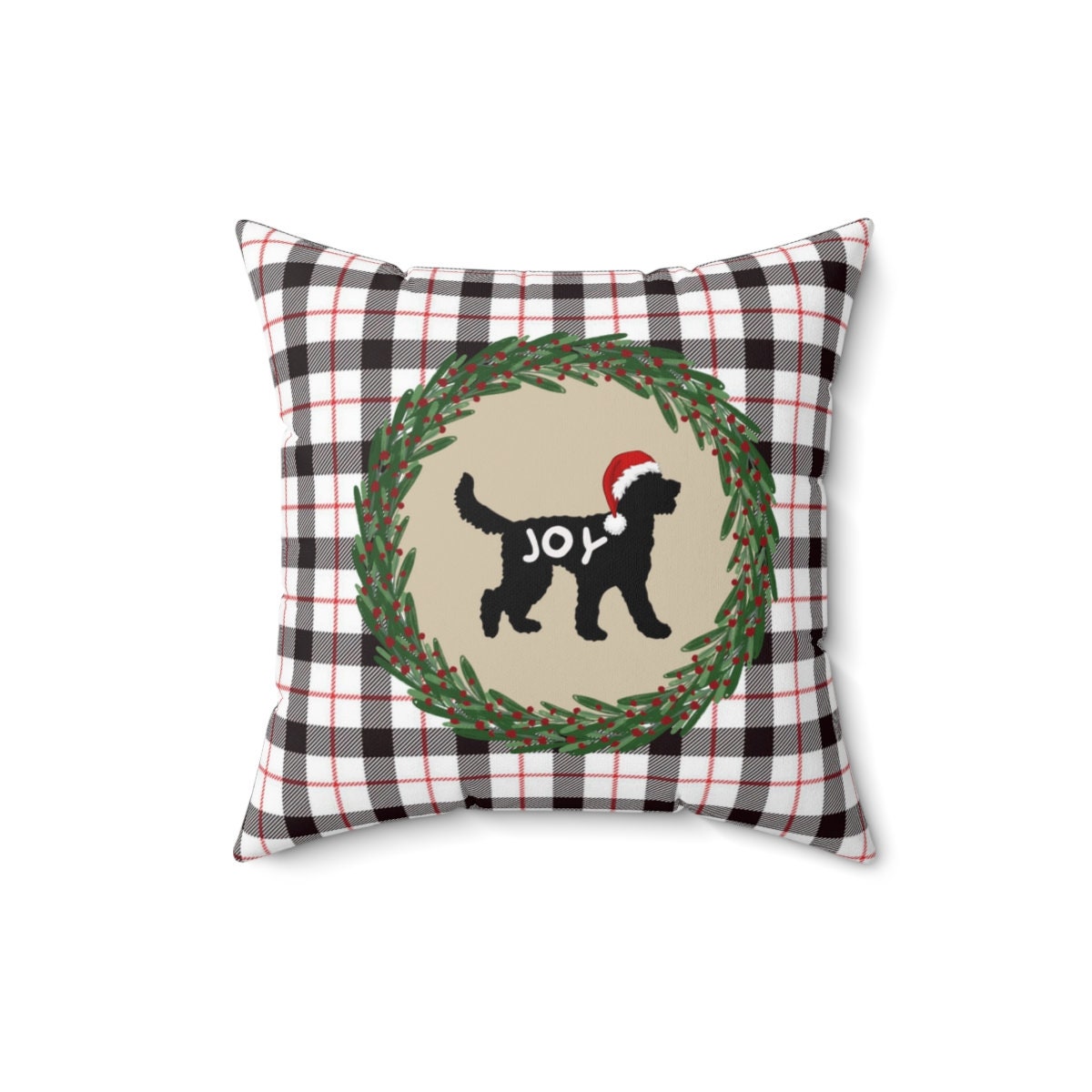 Doodle Dog Christmas Joy Pillow - Doodle Silhouette Represents Most Doodle Breeds, Perfect Holiday Gift for Doodle Mom or Dad