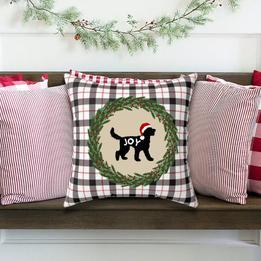 Doodle Dog Christmas Joy Pillow - Doodle Silhouette Represents Most Doodle Breeds, Perfect Holiday Gift for Doodle Mom or Dad