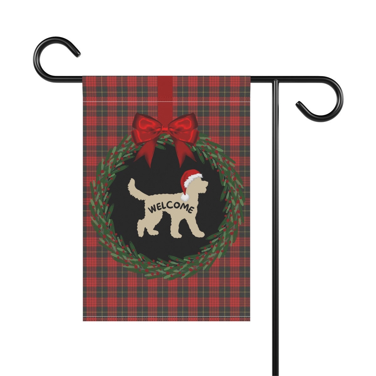 Doodle Dog Christmas Yard Flag - Gift Idea for Doodle Mom or Dad, Welcome Sign, Tan Silhouette Represents Most Light Colored Doodl