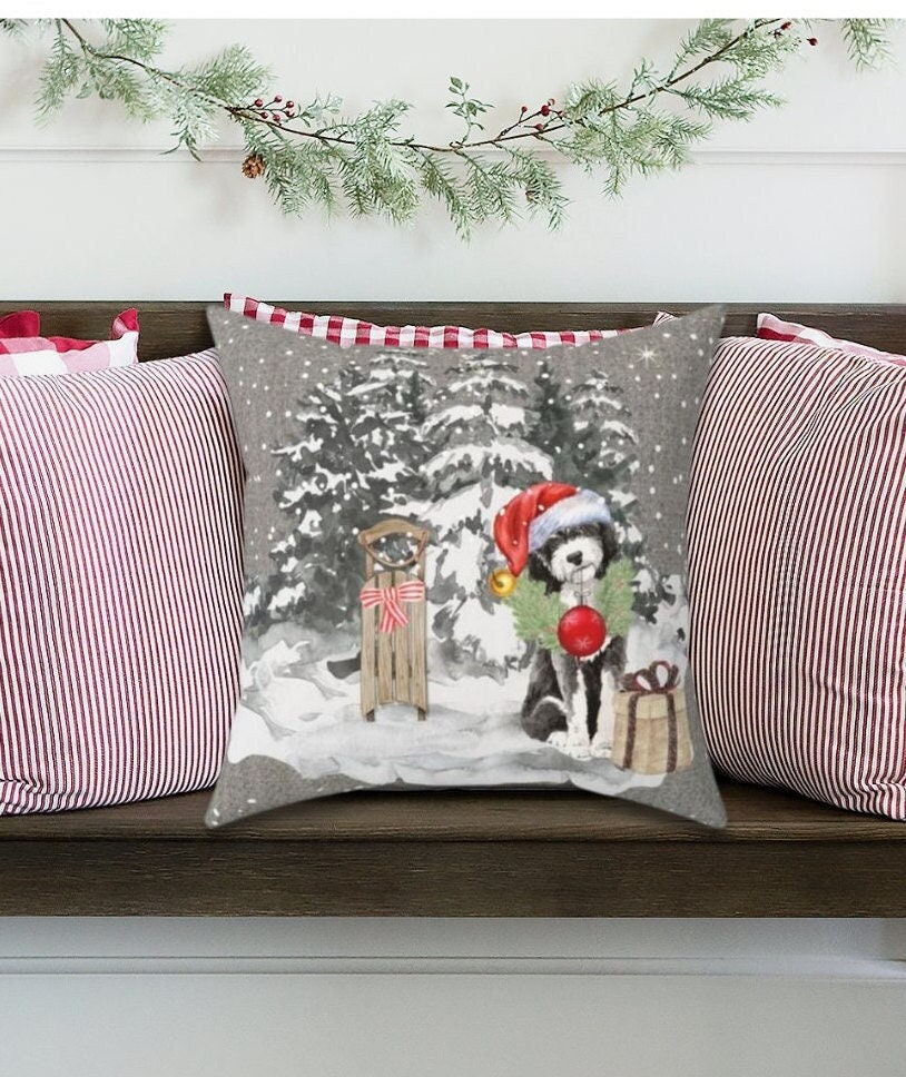 Bernedoodle Christmas Pillow Gift - French Country Boutique Inspired Bernedoodle Mom Holiday Gift, 16' X 16" Cover and Insert