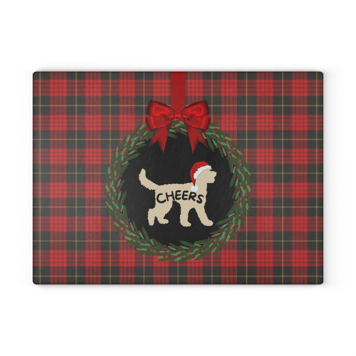 Doodle Dog Silhouette Christmas Glass Cutting Board - Perfect Doodle Mom or Dad Holiday Entertaining Gift, Available in 2 Sizes