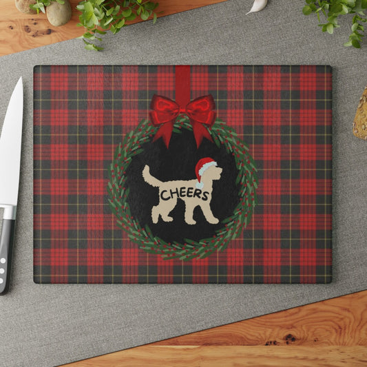 Doodle Dog Silhouette Christmas Glass Cutting Board - Perfect Doodle Mom or Dad Holiday Entertaining Gift, Available in 2 Sizes