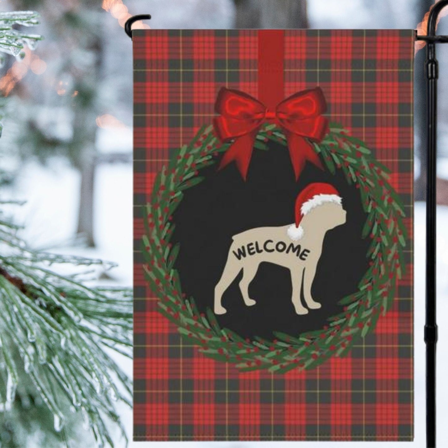 Boston Terrier Christmas Yard Flag - Holiday Gift Idea for Boston Terrier Mom or Dad, 12" X 18"  Welcome Sign, *Flag Stand Not Inc