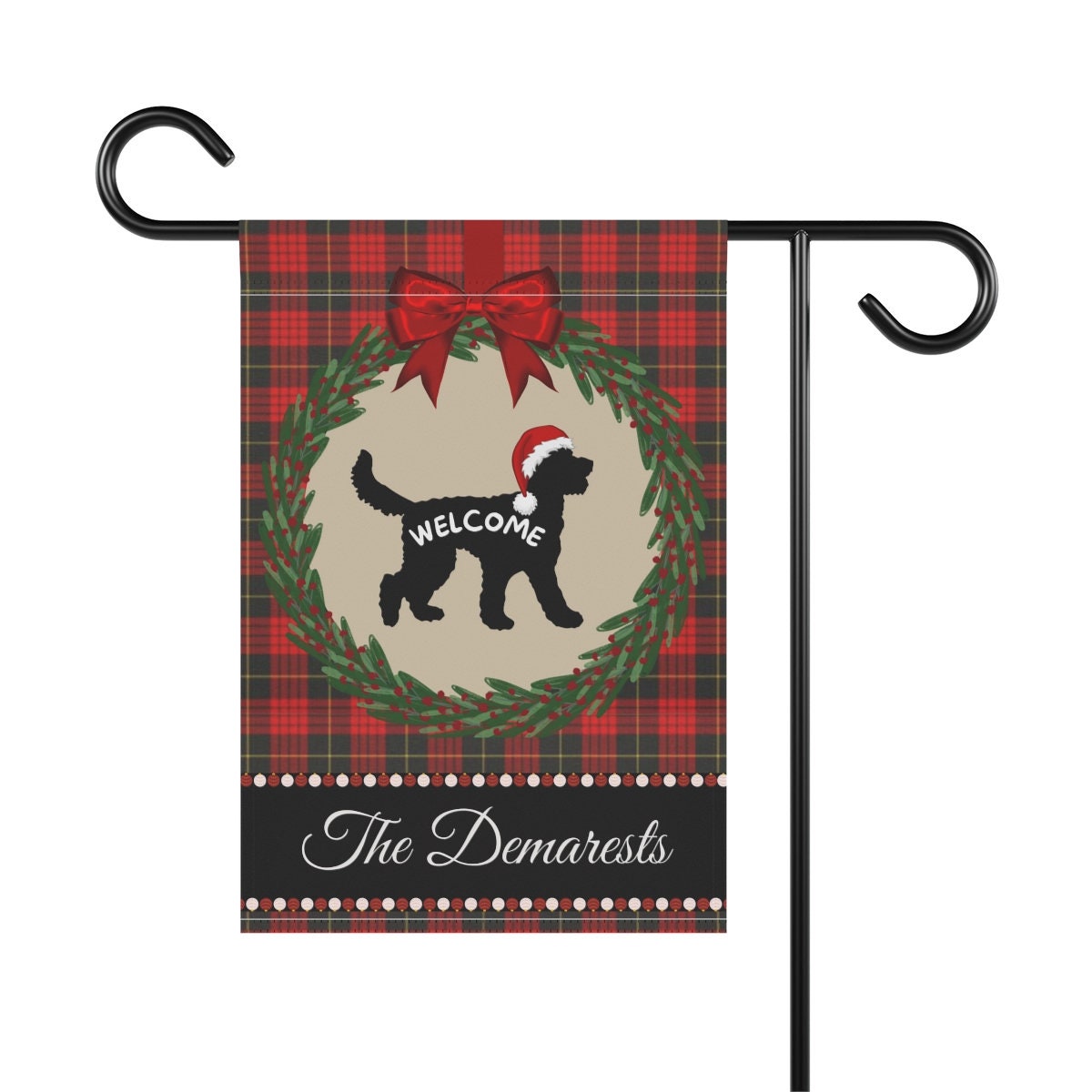 Personalized Doodle Dog Christmas Yard Flag - Holiday Gift Idea for Doodle Mom or Dad, Custom Flag (black) Doodle Silhouette 12"x1