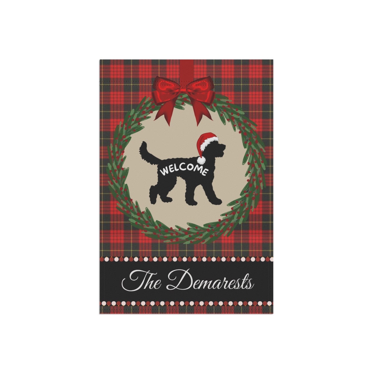 Personalized Doodle Dog Christmas Yard Flag - Holiday Gift Idea for Doodle Mom or Dad, Custom Flag (black) Doodle Silhouette 12"x1