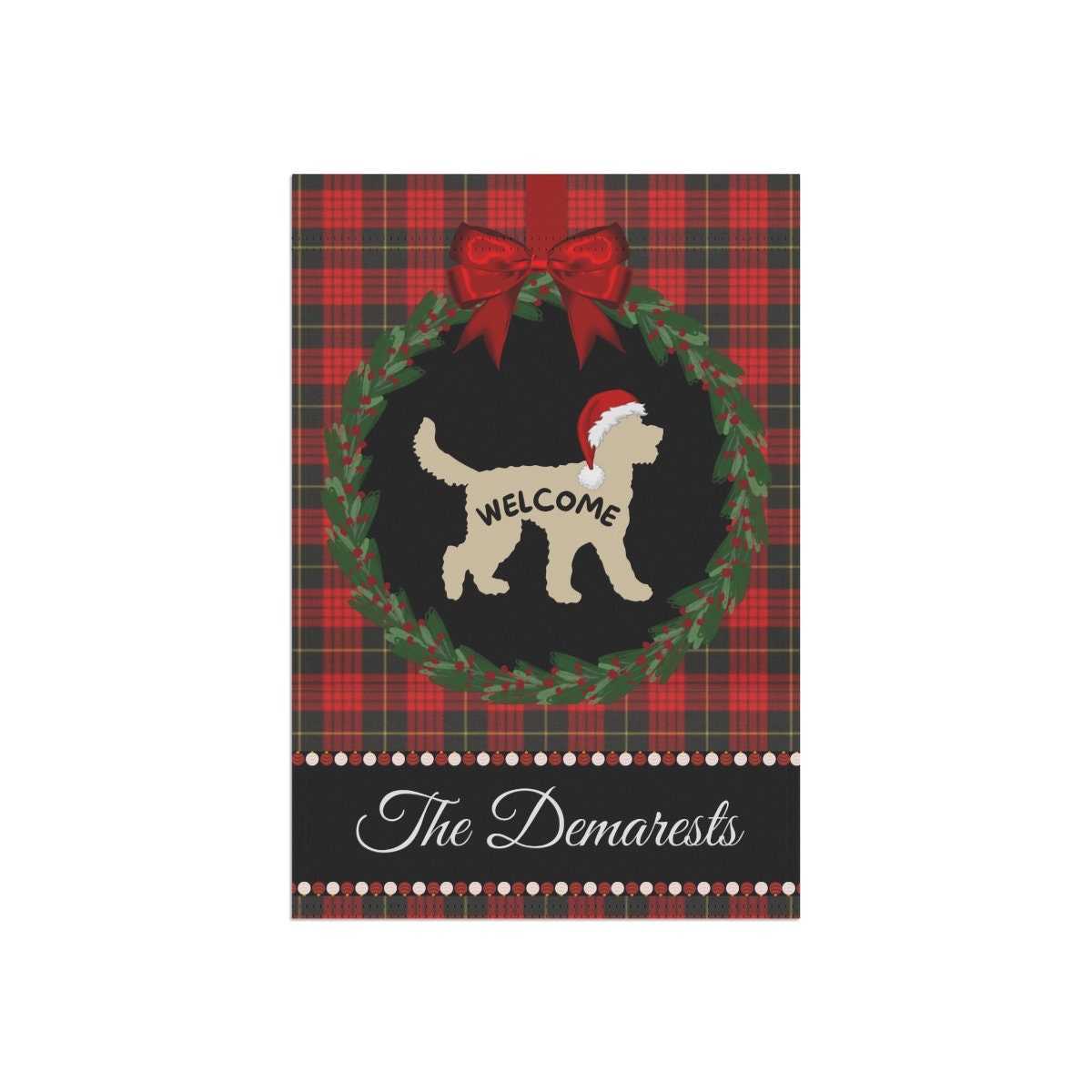 Personalized Tan Doodle Dog Christmas Yard Flag - Holiday Gift Idea for Doodle Mom or Dad, Custom Welcome Sign Doodle Tan Silhouet