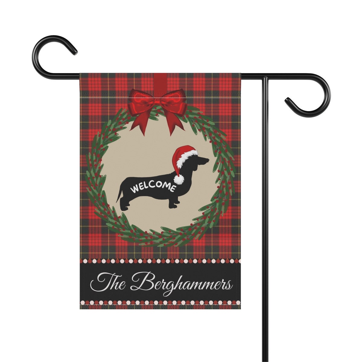 Personalized Daschund - Doxie Christmas Yard Flag, Holiday Gift Idea for Daschund, Doxie Lover, 12.5"x18"  Welcome Dog Sign Flag