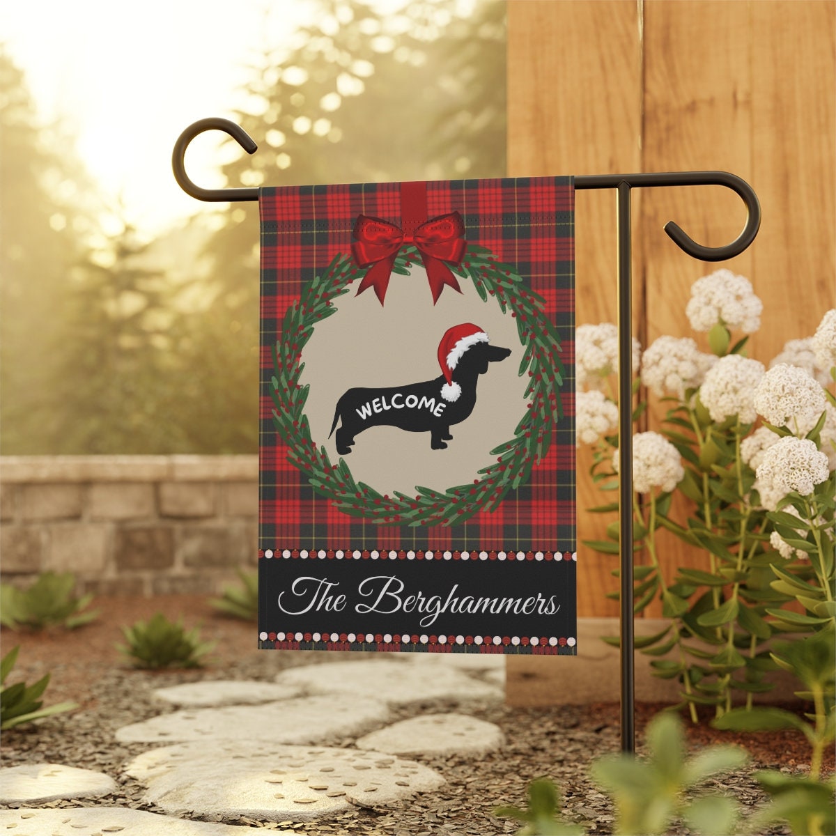 Personalized Daschund - Doxie Christmas Yard Flag, Holiday Gift Idea for Daschund, Doxie Lover, 12.5"x18"  Welcome Dog Sign Flag