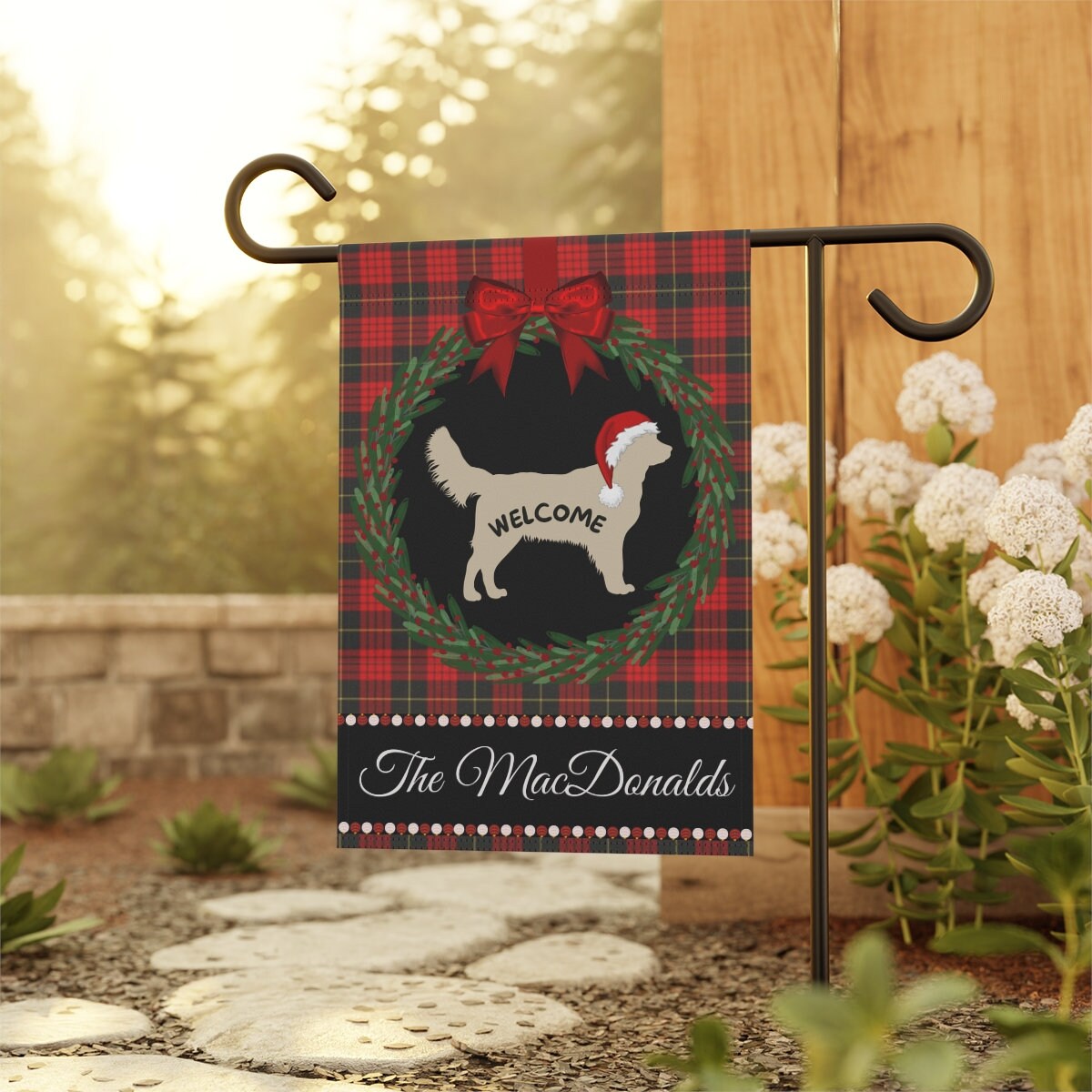 Golden Retriever Christmas Yard Flag - Perfect Golden Retriever Mom or Dad Gift Idea, Welcome Flag 12"x18", Stand Not Included